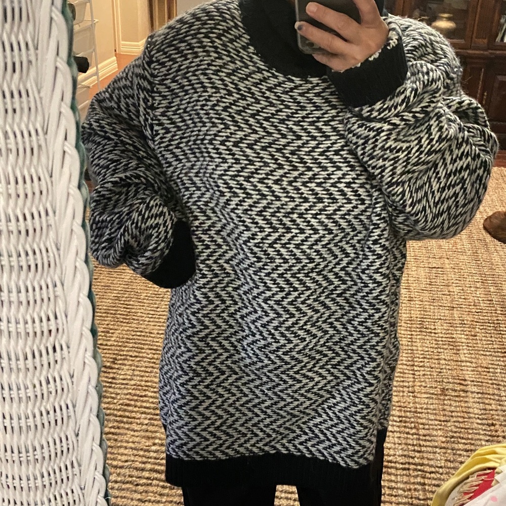 C2 by Calibrate Black and White Cowl Neck Sweater